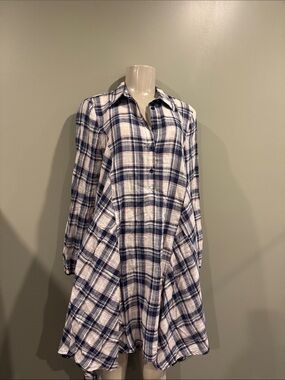 Mystree White and Navy Plaid Midi Shirt Dress